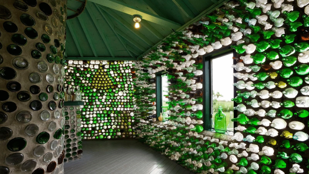 using recycled materials and glass bottles for a generative design project
