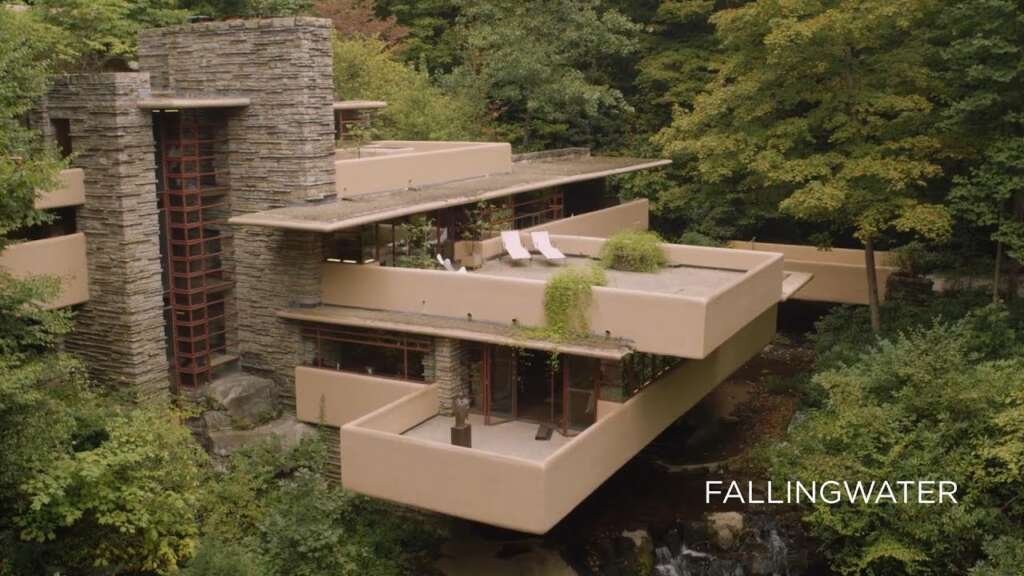 Fallingwater is known for its bold, cantilevered terraces that extend out over the water like diving boards.