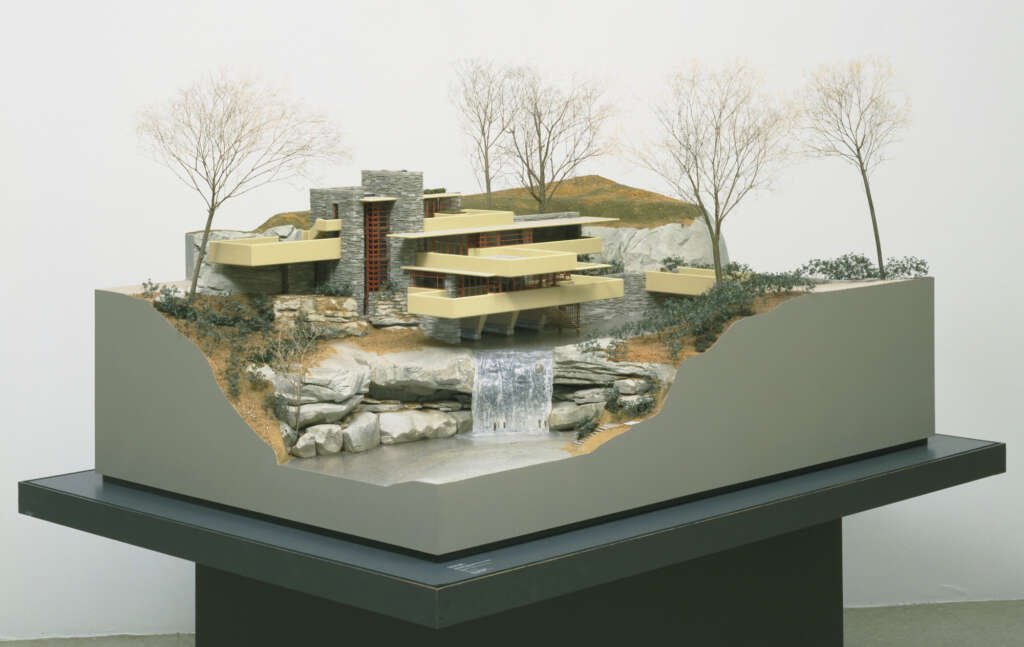Fallingwater is known for its bold, cantilevered terraces that extend out over the water like diving boards.