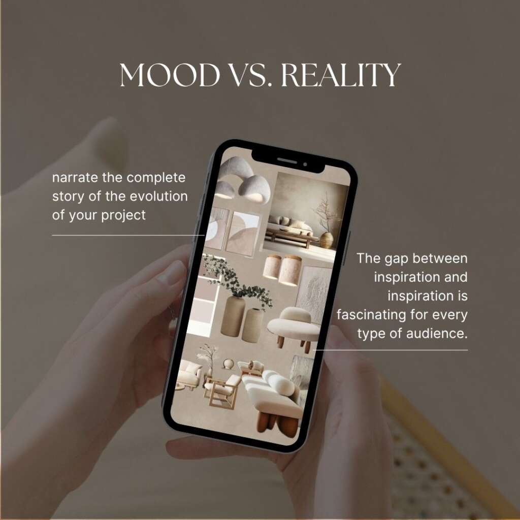 phone showing the image of a beige toned moodboard