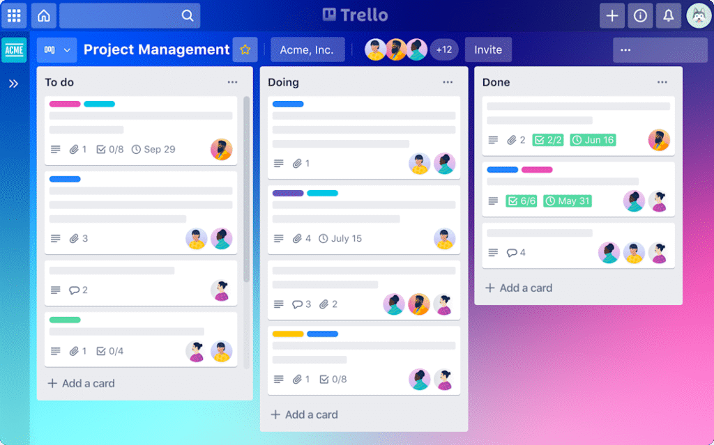 Trello board with thesis tasks arranged in columns like To Do, In Progress, and Done