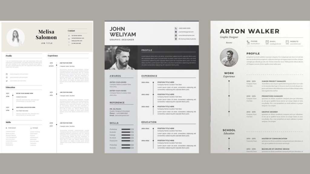 Visually structured CVs with a chronological timeline format.