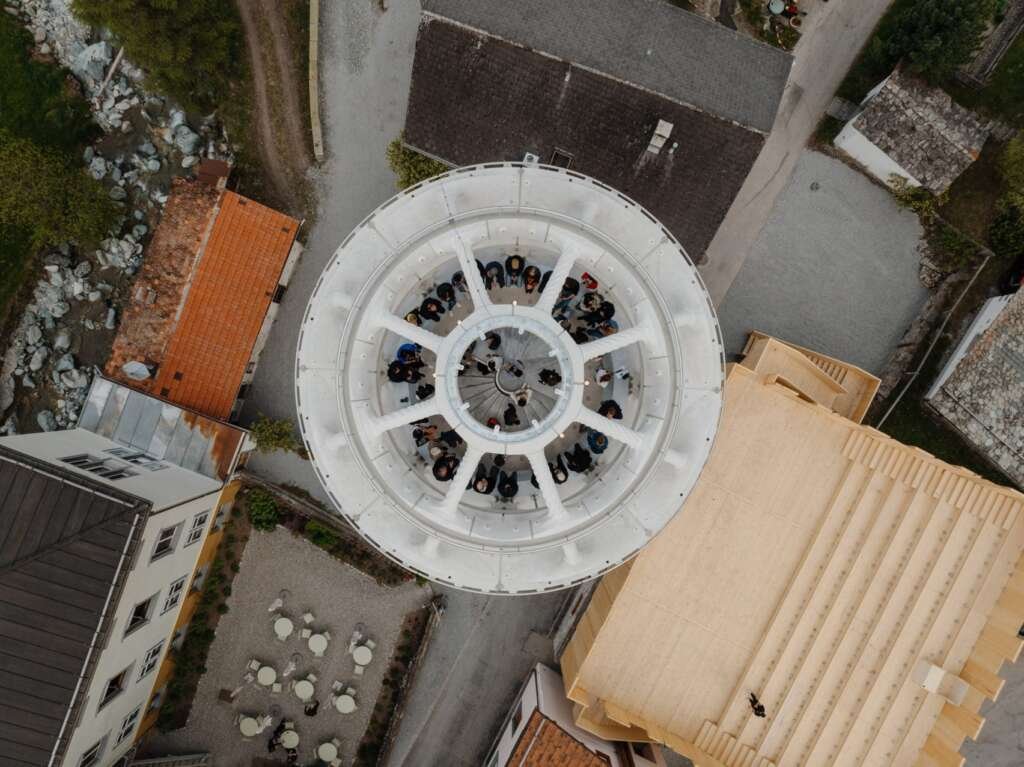 Domed top-floor performance space inside Tor Alva, designed for cultural events and artistic performances