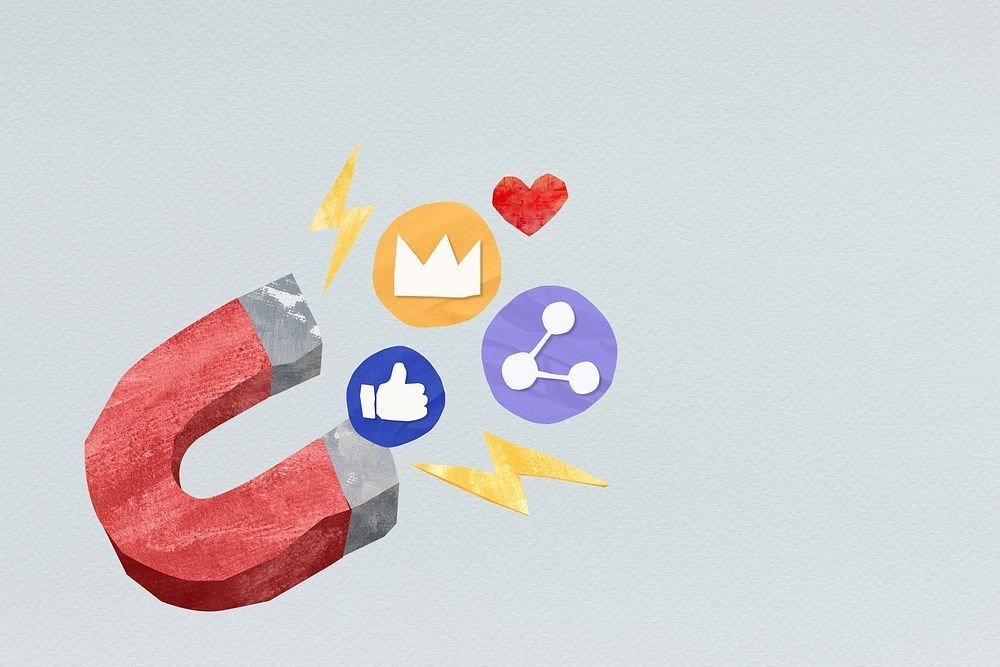 graphic of magnet attracting likes, shares and subscriptions
