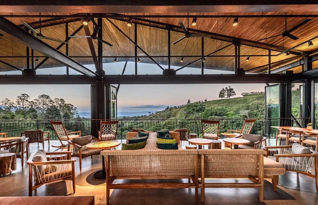 Starbucks Alajuela Costa Rica with bamboo interiors and lush outdoor seating