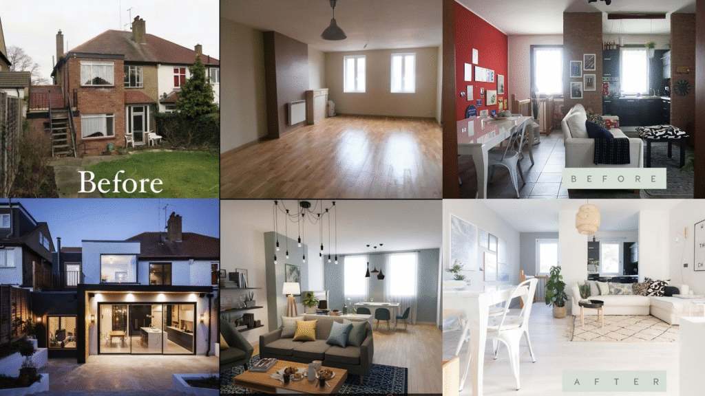 A transformation showcase of three home renovations.