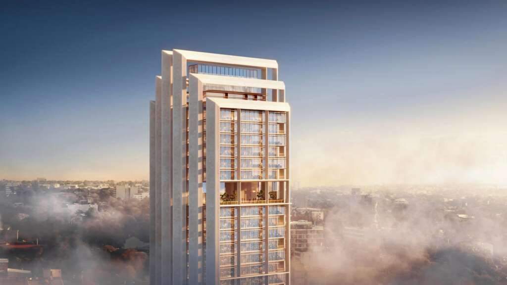 Rendering of the Sudameris Bank Skyscraper in Asunción, Paraguay, showcasing its sleek, modern design with high-performance glass façade.