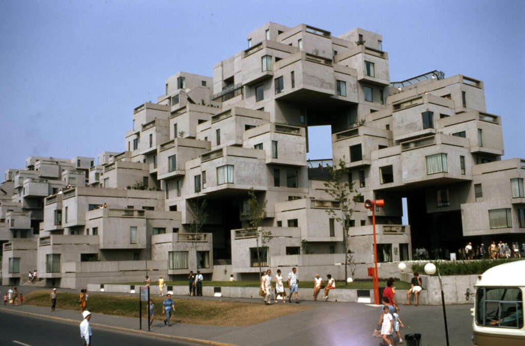 Habitat 67 in Montreal, a groundbreaking residential complex designed by Safdie Architects, featuring stacked modular units.