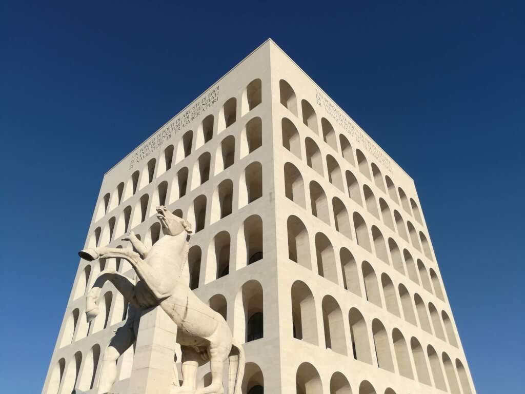 corner view of modern building Palazzo della Civiltà Italiana in Rome
