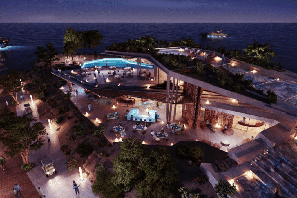 Sindalah Island view with luxury villas and marina, Red Sea, Saudi Arabia