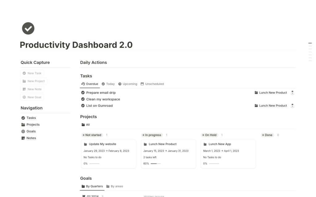 Notion project management dashboard showing task boards, project timeline, and collaborative workspace layout