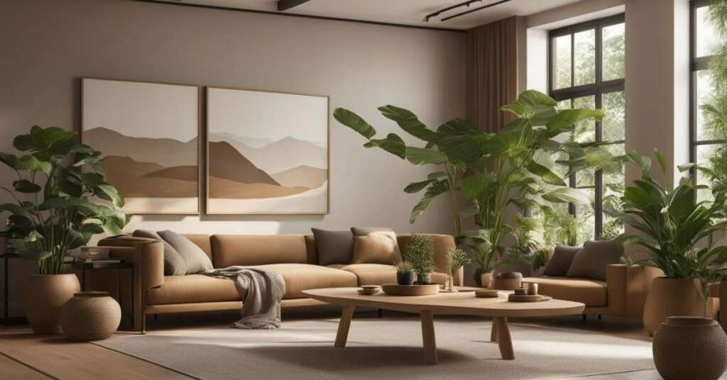 japandi-inspired room with indoor greenery and minimalist decor styling.