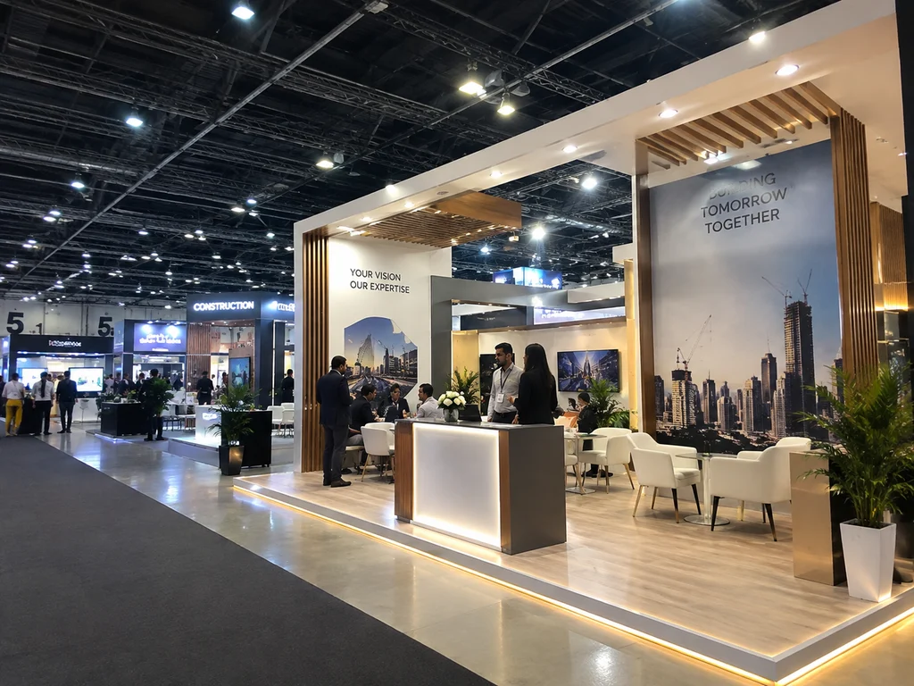 Construction exhibition stand with modern booth design in Dubai